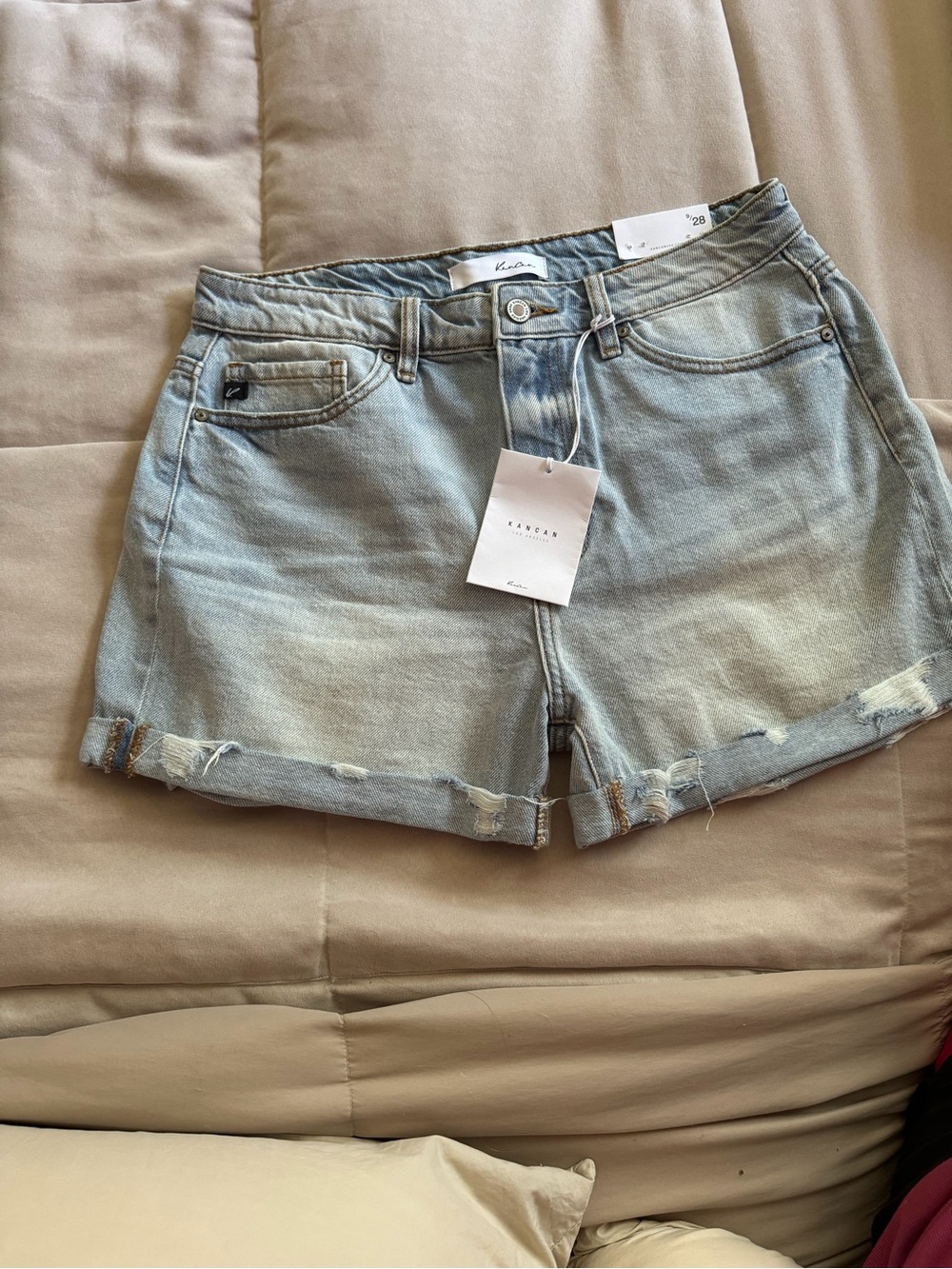 KanCan Faded Light Blue Rolled Hem Denim Shorts